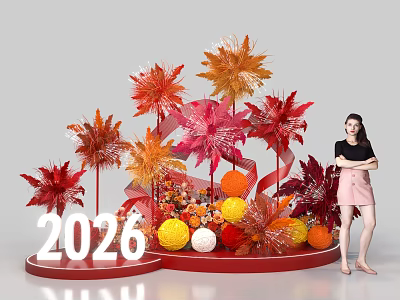 2026 Red Orange Pink Flower Decorations With Woman Standing Photo Spot 3d model