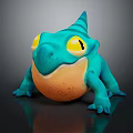 Adorable 3D Turquoise Creature with Yellow Eyes Orange Belly and Spiked Back Design
