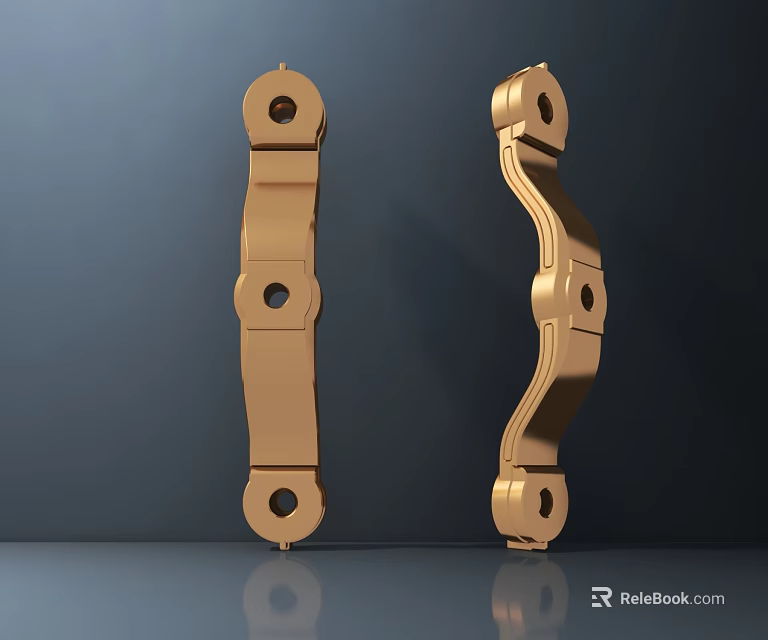 Elegant Gold Decorative Light Metal Brackets with Curved and Straight Designs 3d model 