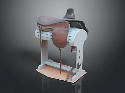 Leather Horse Saddle Placed On Metal Stand For Equestrian Equipment 3d model