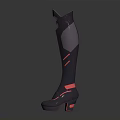 Stylish Gray Knee High Boots with Red Accents and Stiletto Heel Design