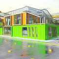 Modern Museum Building With Colorful Yellow Green Structures And Open Exhibition Space