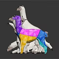Group Of White And Colorful Llamas With Reflections On Dark Background
