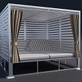 Modern Double Bed with Metal Frame and Louvered Design Side Curtains for Cozy Bedroom