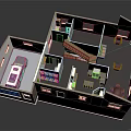 Cartoon House Floor Plan With Garage Red Car Staircase Wooden Floors And Rooms