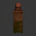 Vintage Stone Wall With Red Spherical Finials Red Bricks And Green Moss On Reflective Surface