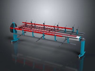 Industrial Mechanical Equipment With Red Blue Frame And Multiple Support Rollers 3d model