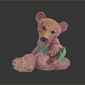 Brown Bear Stuffed Toy Sitting With Raised Front Paw On Dark Reflective Background