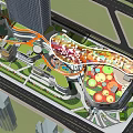 Commercial Landscape Plan With Green Spaces Pedestrian Walkways And Modern Buildings