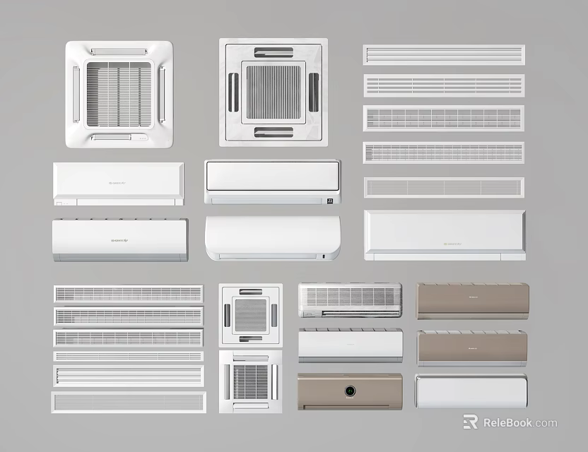 Various Air Conditioner Fans Including Wall Mounted and Ceiling Models in Modern Styles 3d model 