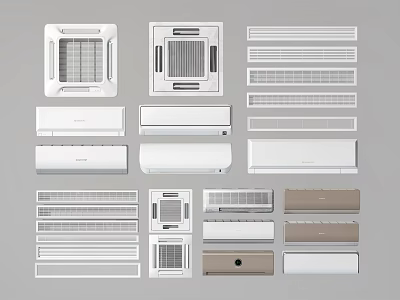 Various Air Conditioner Fans Including Wall Mounted and Ceiling Models in Modern Styles 3d model