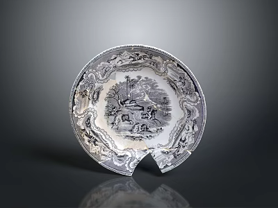 Artistic Silver Carved Plate With Decorative Edge And Scenic Center Design 3d model