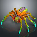 Colorful 3D Rendered Fantasy Spider Character With Orange Legs Green Claws And Purple Body
