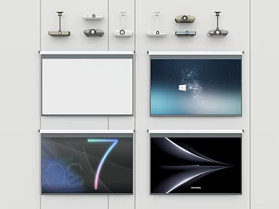 Projection Surveillance Equipment Collection With Wall Mounted Projectors Cameras And Screens 3d model