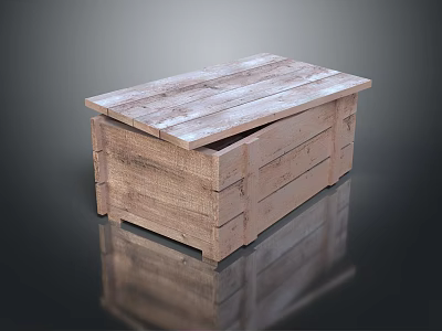 Rustic Wooden Storage Box with Open Lid and Natural Plank Surface Design 3d model