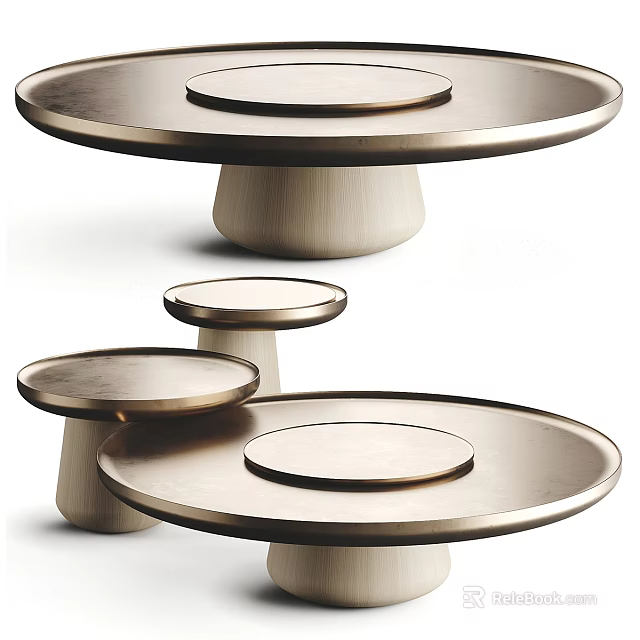 Modern Round Desk with Layered Metal Tops and Wooden Base Design 3d model 