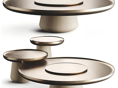 Modern Round Desk with Layered Metal Tops and Wooden Base Design 3d model
