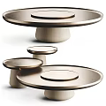 Modern Round Desk with Layered Metal Tops and Wooden Base Design
