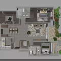 Aerial Planning of Residential Floor Plan With Rooms Furniture Balcony and Greenery Layout