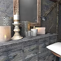 Rustic Entryway Console Table With Mirror Decorative Items Stool And Jute Rug