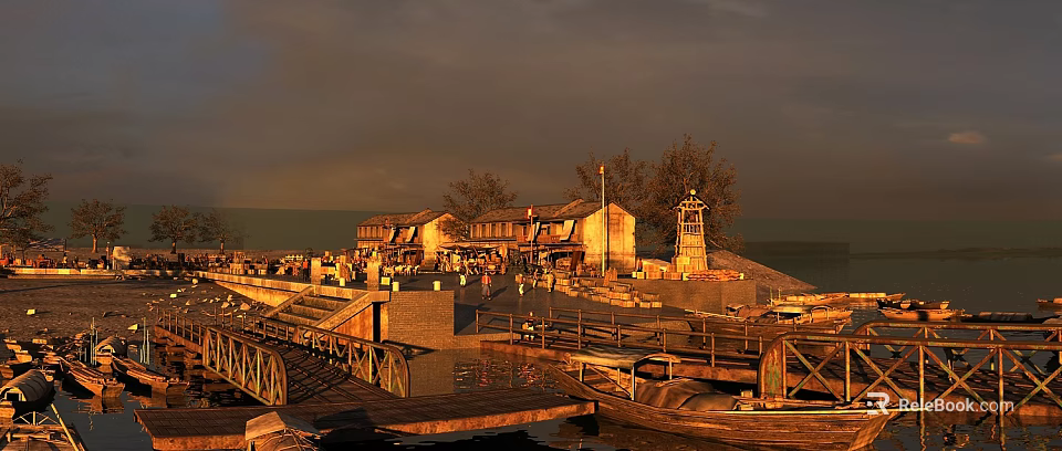 Modern Open Concept Kitchen Interior With Stylish Swing Door And Cabinets 3d model