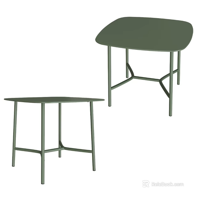 Modern Green Side Tables With Round Tops And Metal Legs Design 3d model 