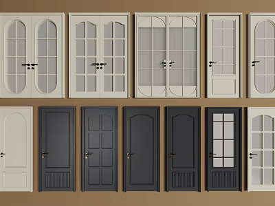 Various Style Hinged Doors With Glass Panels Wooden Frames And Colors For Interior Design 3d model