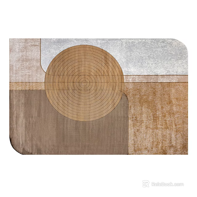 Modern Square Rug With Circular Concentric Patterns And Patchwork Brown Beige Silver Tones 3d model