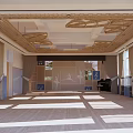 Spacious Fitness Dance Studio With Wooden Floors Large Windows And Ceiling Decorations