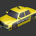 Yellow Green Shell Taxi Car With Roof Sign And Black Exterior Accents