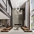Modern Luxury High Ceiling Living And Dining Room With Elegant Interior Design And Leather Sofas