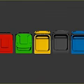 Colorful Recycling Bins In Red Green Yellow Gray And Blue With Recycle Symbol