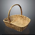 Light Brown Woven Pet Basket With Curved Handle On Dark Background