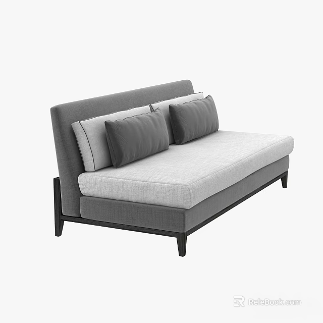 Modern Two Seater Sofa With Gray Cushions White Seat And Dark Wooden Legs 3d model 