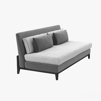 Modern Two Seater Sofa With Gray Cushions White Seat And Dark Wooden Legs 3d model