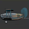 Vintage Blue White Biplane 3D Model With Wooden Metal Material For Aerospace