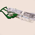 Mechanical Device Structure with Rotating Metal Gear and Green Plastic Components