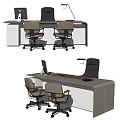 Modern Minimalist Office Desk With Wooden Top Two Ergonomic Chairs Desk Lamp And Tablet