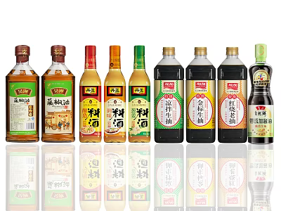Various Chinese Cooking Condiments Including Soy Sauce Rice Wine And Vinegar Bottles 3d model