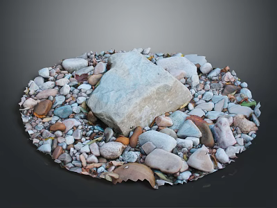 Wood And Stone Display Featuring Large Stone Pebbles Of Various Colors Sizes And Wooden Fragment 3d model