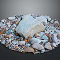 Wood And Stone Display Featuring Large Stone Pebbles Of Various Colors Sizes And Wooden Fragment
