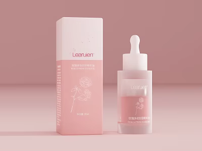 Leisureen Pink Beauty Serum Bottle With Dropper And Packaging For Skincare 3d model