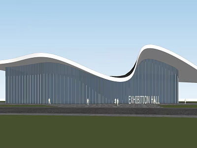Modern Museum Building with Wavy Roof and Glass Facade for Exhibition Space Design 3d model