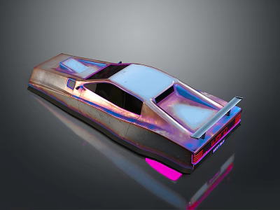Futuristic Car Model With Sleek Metallic Body Rear Spoiler And Pink Purple Reflections 3d model