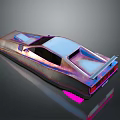 Futuristic Car Model With Sleek Metallic Body Rear Spoiler And Pink Purple Reflections