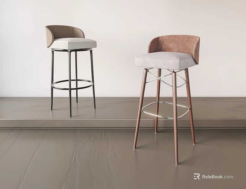 Modern Bar Stools With Upholstered Seats Contrast Backrests And Metal Wooden Legs 3d model 