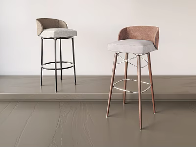 Modern Bar Stools With Upholstered Seats Contrast Backrests And Metal Wooden Legs 3d model