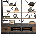 Industrial Style Metal Frame Shelf Unit With Wooden Shelves Drawers And Decorative Items