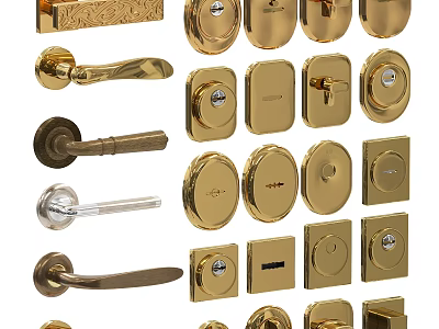 Various Styles of Metal Door Handles with Vintage and Modern Designs Including Keyholes 3d model