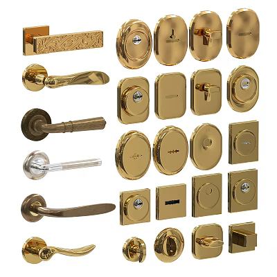 Various Styles of Metal Door Handles with Vintage and Modern Designs Including Keyholes 3d model